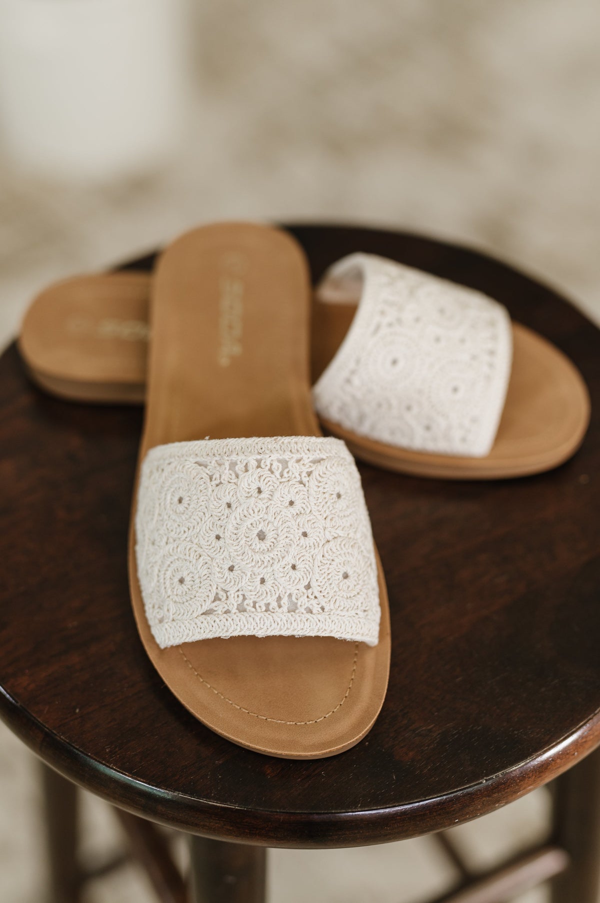 Imelda Off White Crocheted Slip On Sandal-Womens-Stay Foxy Boutique, Florissant, Missouri