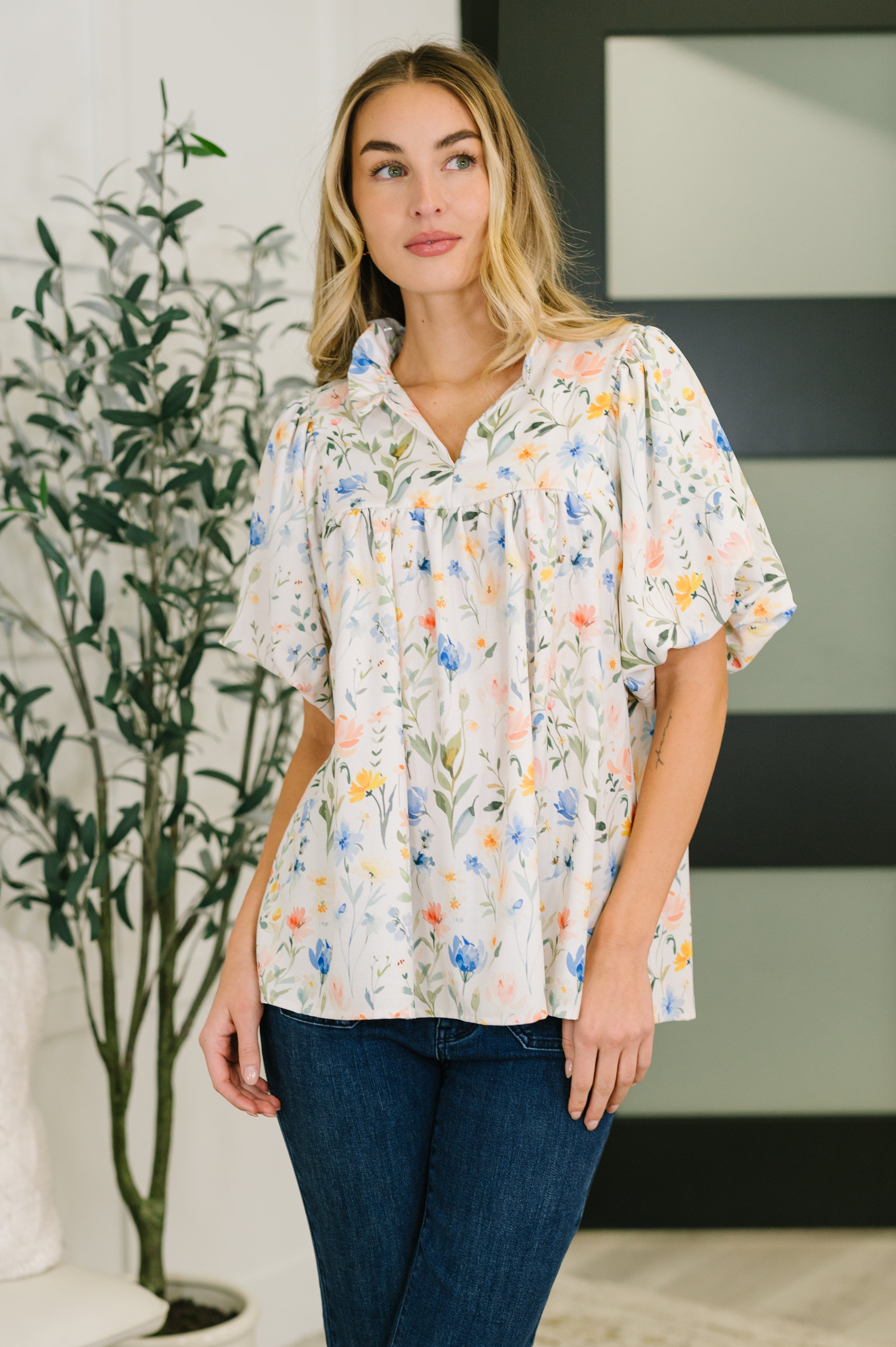 In All This Time Notch Neck Floral Blouse-Womens-Stay Foxy Boutique, Florissant, Missouri