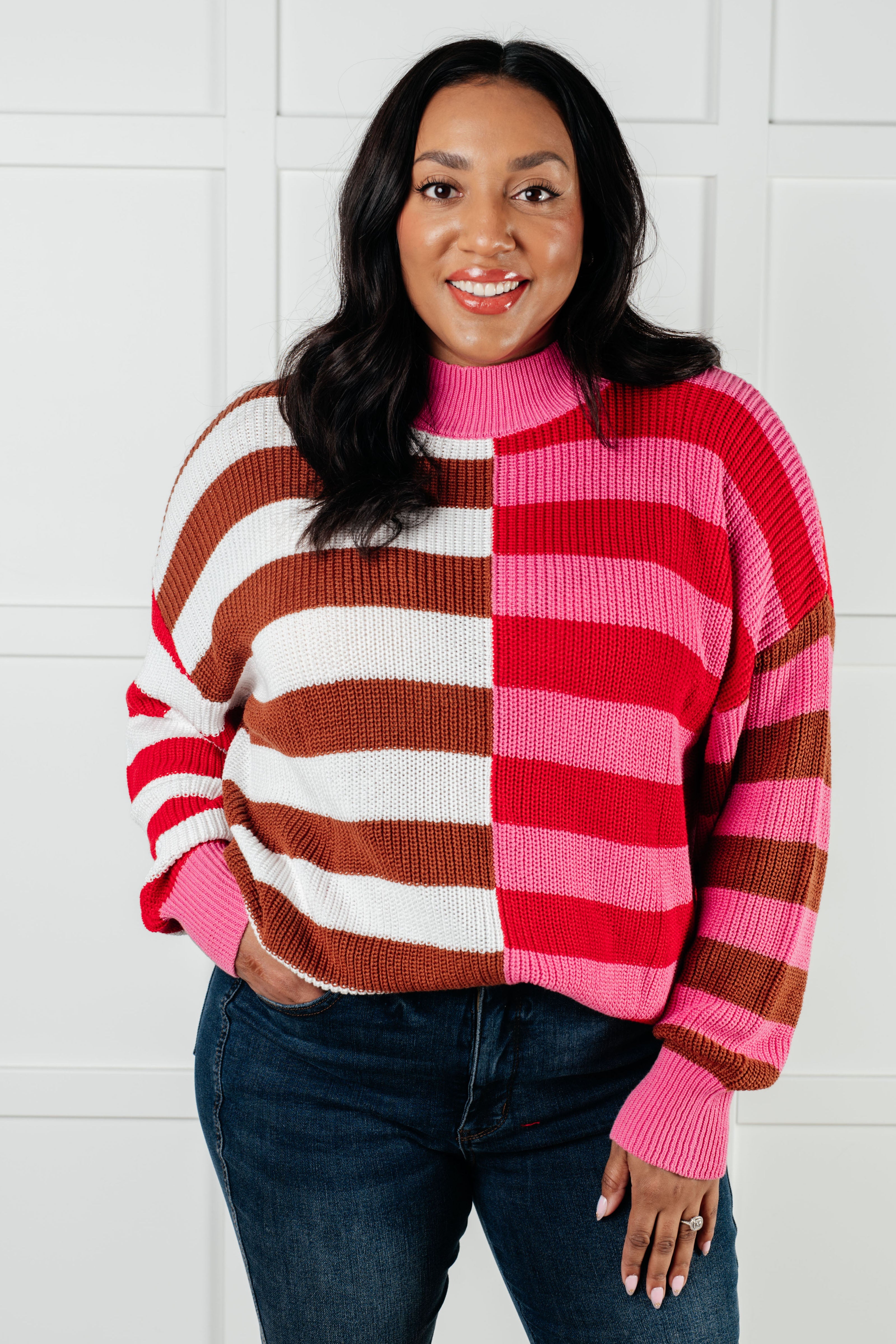 In Your Lane Color Blocked Stripe Sweater-Tops-Stay Foxy Boutique, Florissant, Missouri