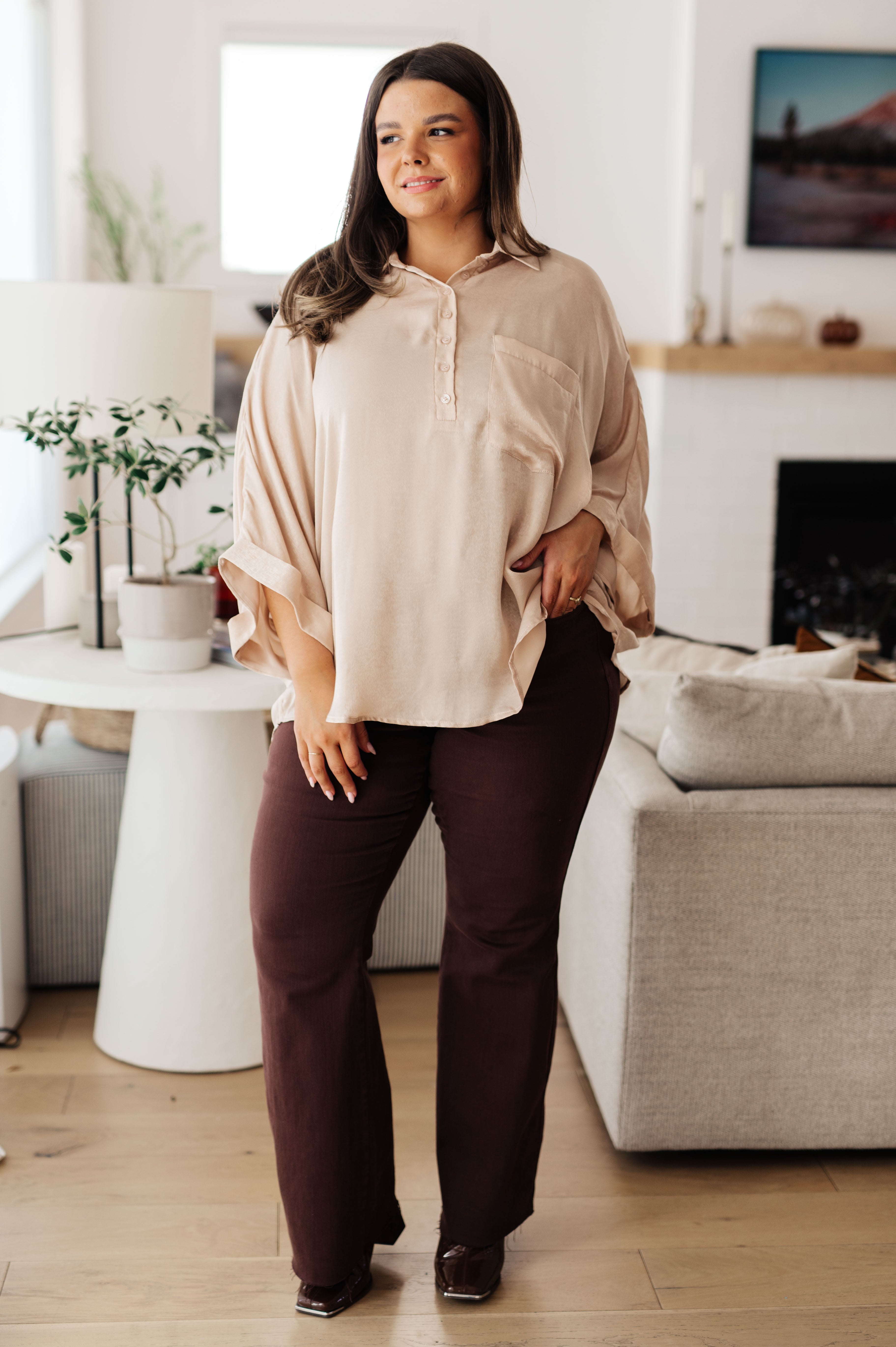 In Your Thoughts Oversized Dolman Sleeve Top in Champagne-Tops-Stay Foxy Boutique, Florissant, Missouri
