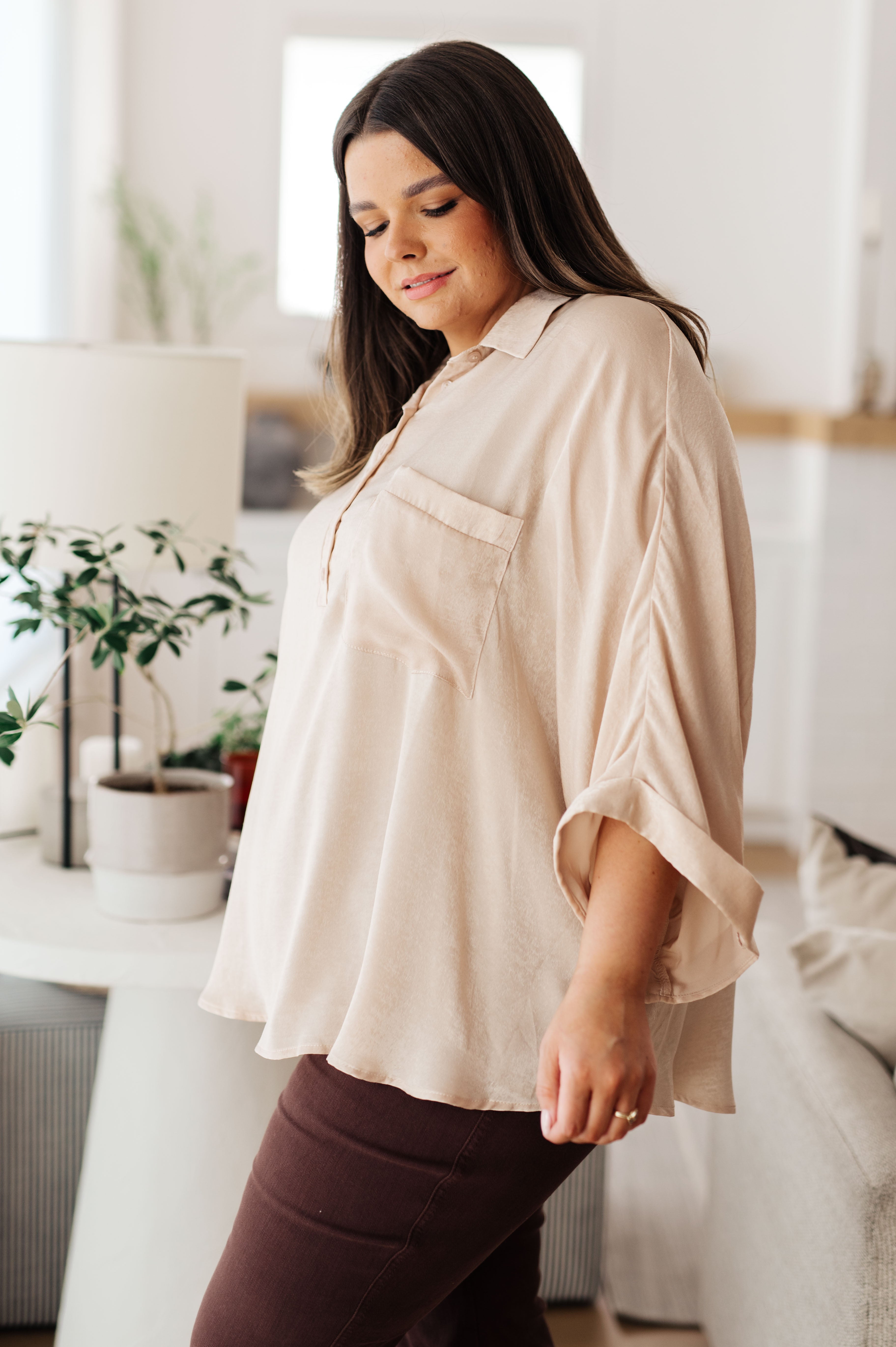 In Your Thoughts Oversized Dolman Sleeve Top in Champagne-Tops-Stay Foxy Boutique, Florissant, Missouri