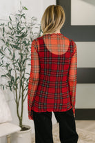 In the Present Plaid Mesh Layering Top in Red-Womens-Stay Foxy Boutique, Florissant, Missouri