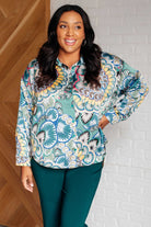 In the Willows Button Up Blouse in Teal Paisley-Tops-Stay Foxy Boutique, Florissant, Missouri