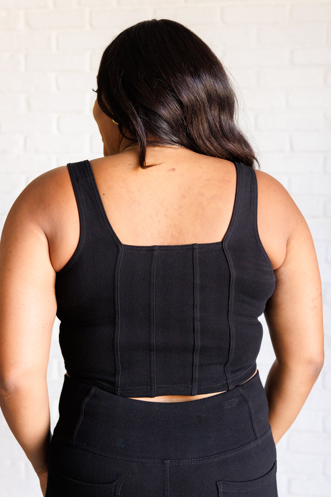 It's All About the Balance Twill Square Neck Crop Top in Black-Tops-Stay Foxy Boutique, Florissant, Missouri