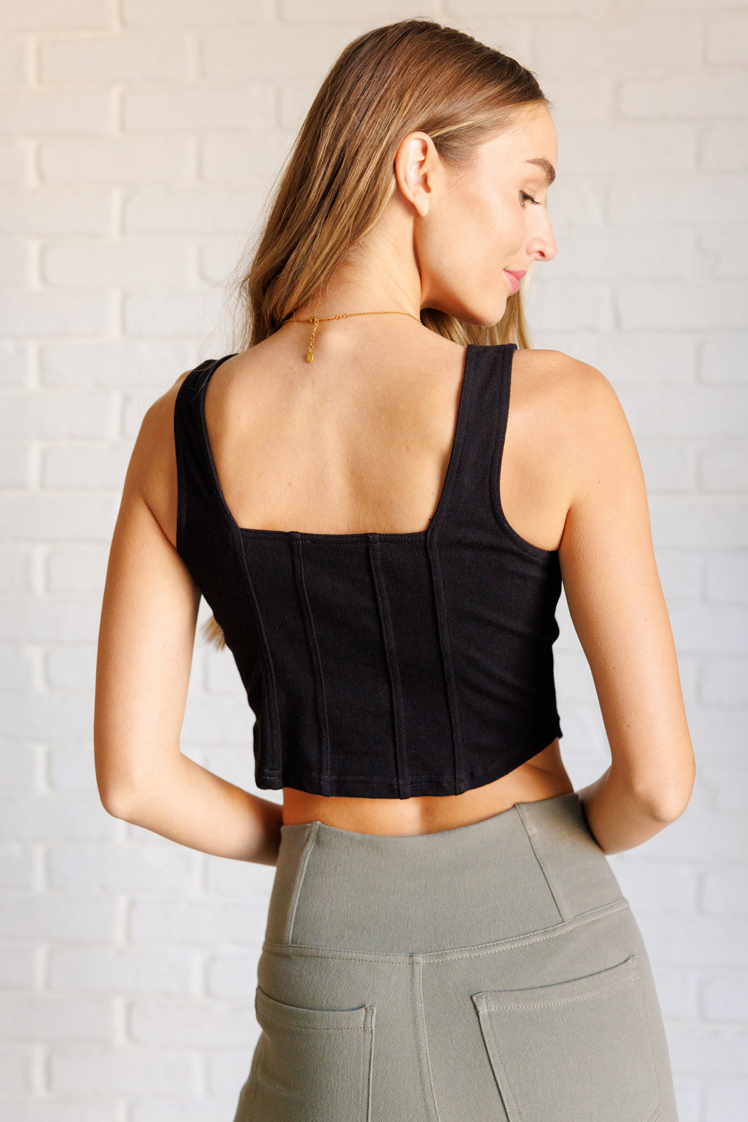 It's All About the Balance Twill Square Neck Crop Top in Black-Tops-Stay Foxy Boutique, Florissant, Missouri