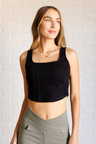 It's All About the Balance Twill Square Neck Crop Top in Black-Tops-Stay Foxy Boutique, Florissant, Missouri