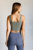 It's All About the Balance Twill Square Neck Crop Top in Dusty Olive-Tops-Stay Foxy Boutique, Florissant, Missouri