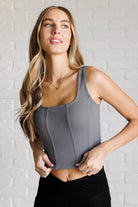 It's All About the Balance Twill Square Neck Crop Top in Titanium-Tops-Stay Foxy Boutique, Florissant, Missouri