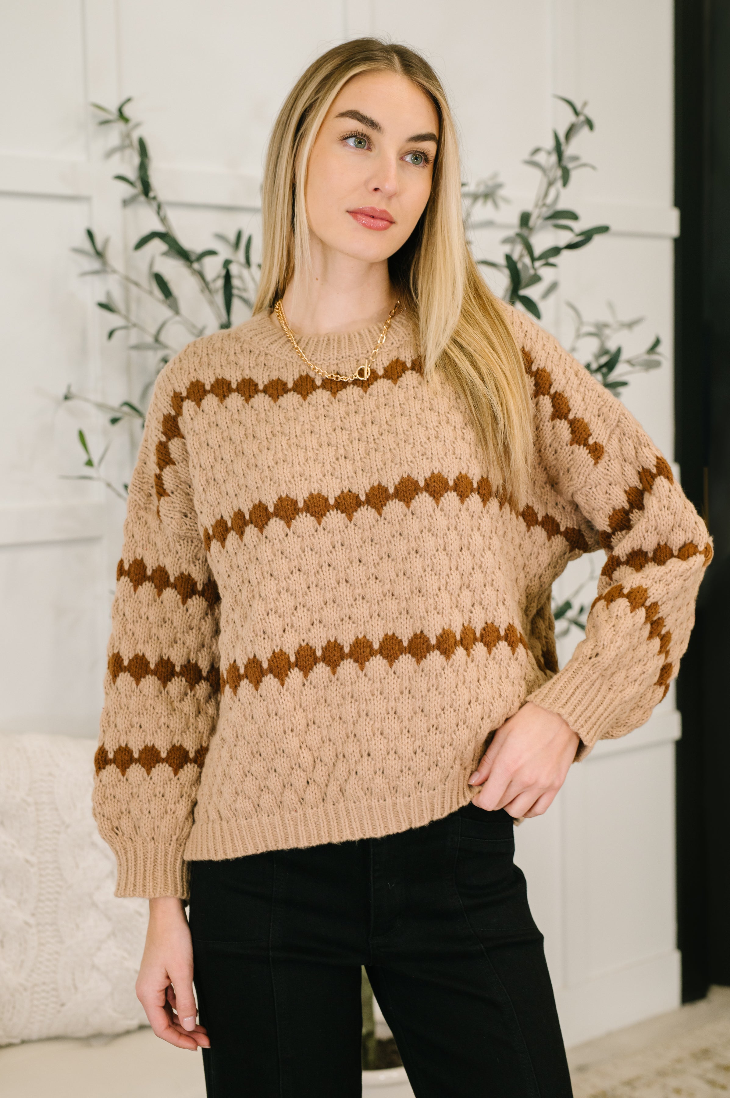 Ivy Lane Textured Sweater in Taupe-Womens-Stay Foxy Boutique, Florissant, Missouri