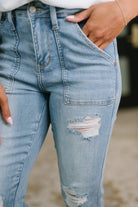 Aiden High Rise Patch Pocket Distressed Boyfriend Jeans-Denim-Stay Foxy Boutique, Florissant, Missouri