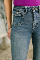 Jackie Mid Rise Flare Jean with Front Flap Pockets-Womens-Stay Foxy Boutique, Florissant, Missouri