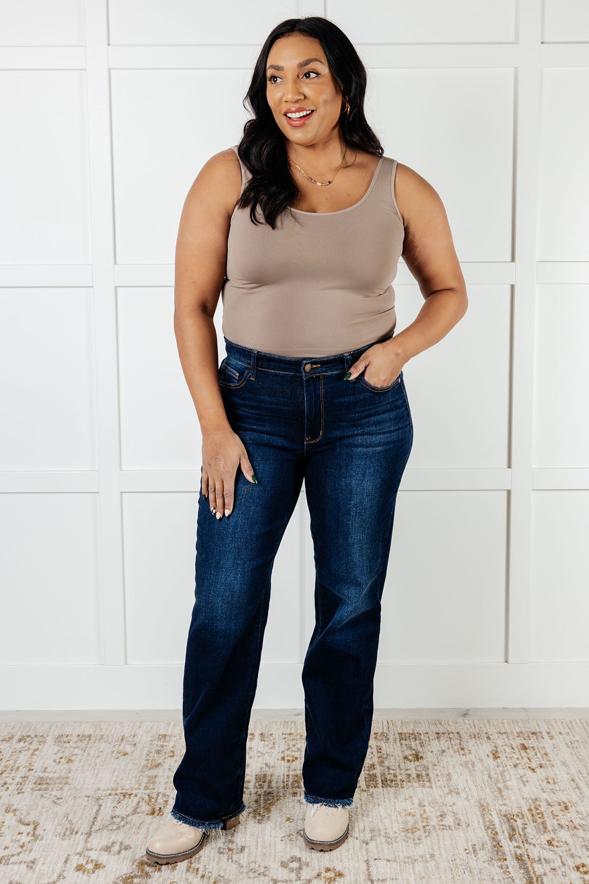 Jacqueline Mid Rise Frayed Hem Straight Leg Jean-Denim-Stay Foxy Boutique, Florissant, Missouri