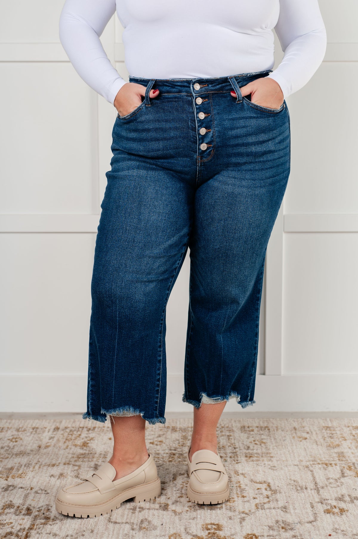 Janice High Rise Button Fly Wide Leg Crop Jeans-Womens-Stay Foxy Boutique, Florissant, Missouri
