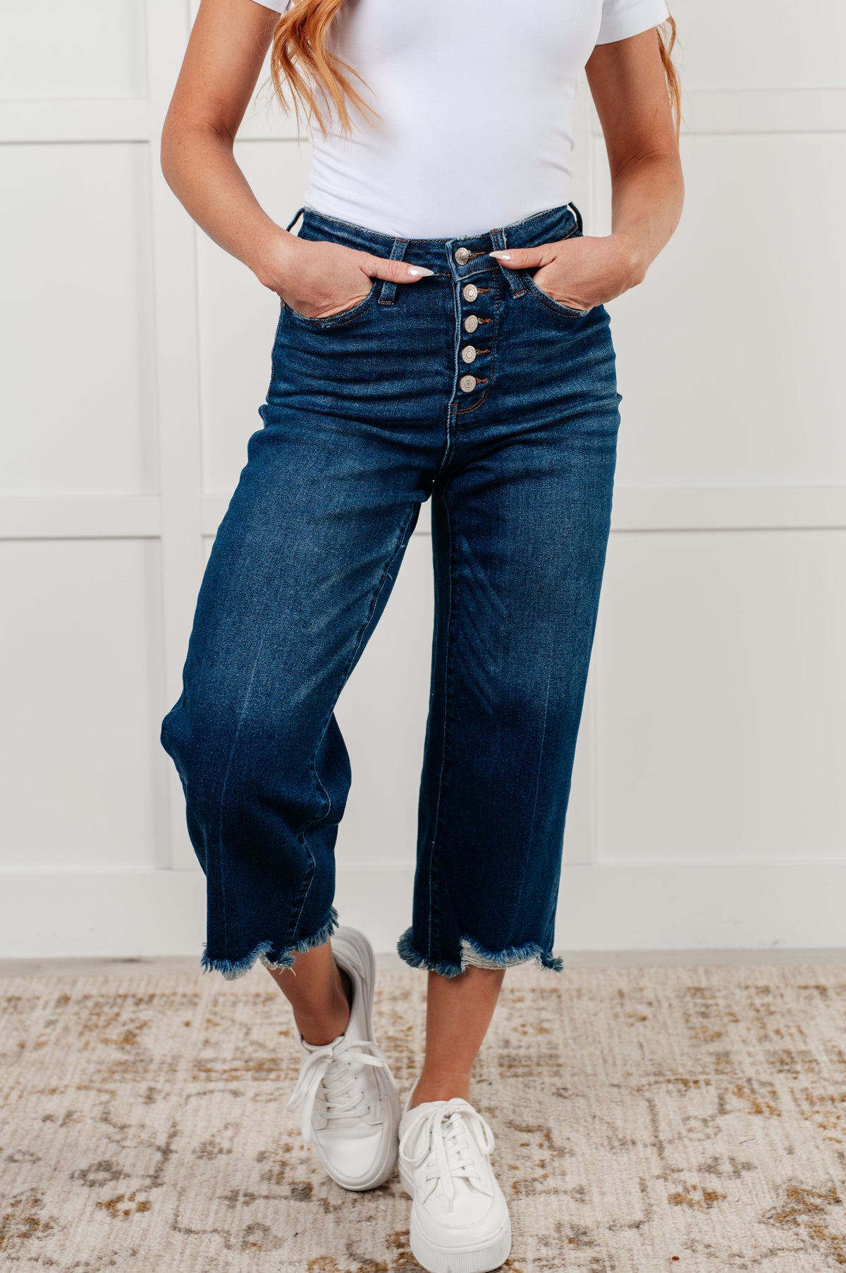 Janice High Rise Button Fly Wide Leg Crop Jeans-Womens-Stay Foxy Boutique, Florissant, Missouri