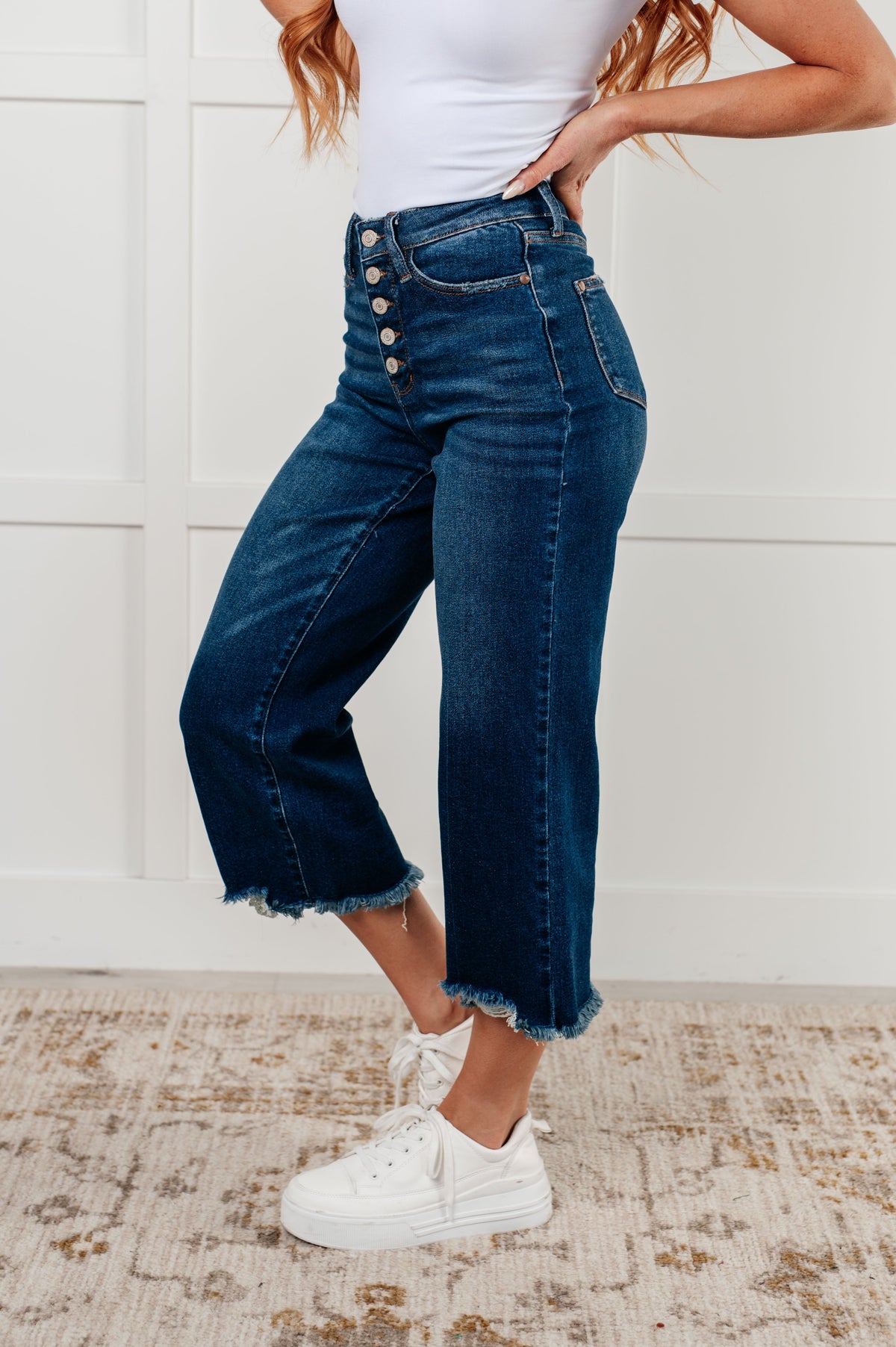 Janice High Rise Button Fly Wide Leg Crop Jeans-Womens-Stay Foxy Boutique, Florissant, Missouri
