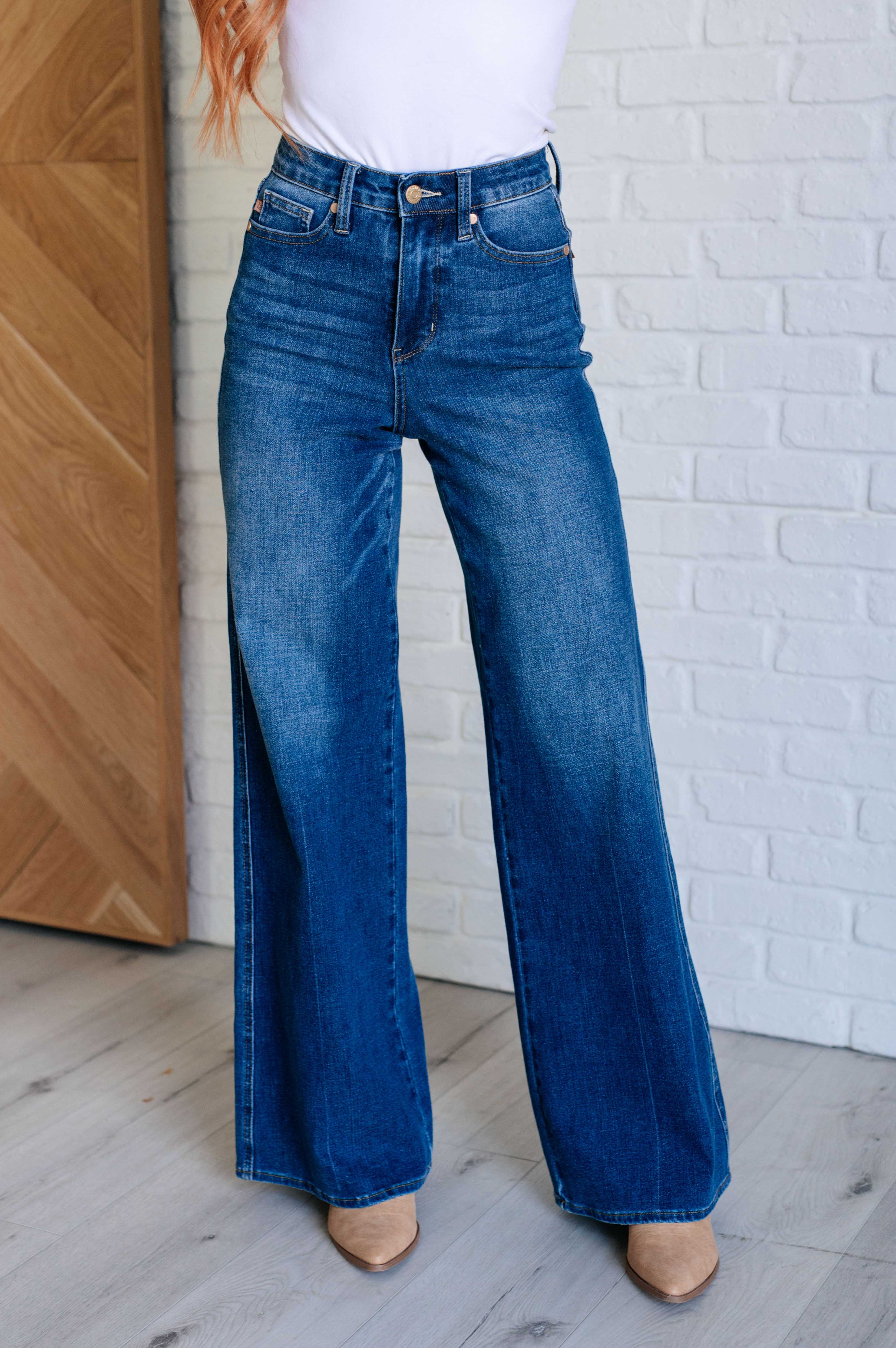 Eliza High Rise Control Top Retro Wide Leg Jeans-Denim-Stay Foxy Boutique, Florissant, Missouri