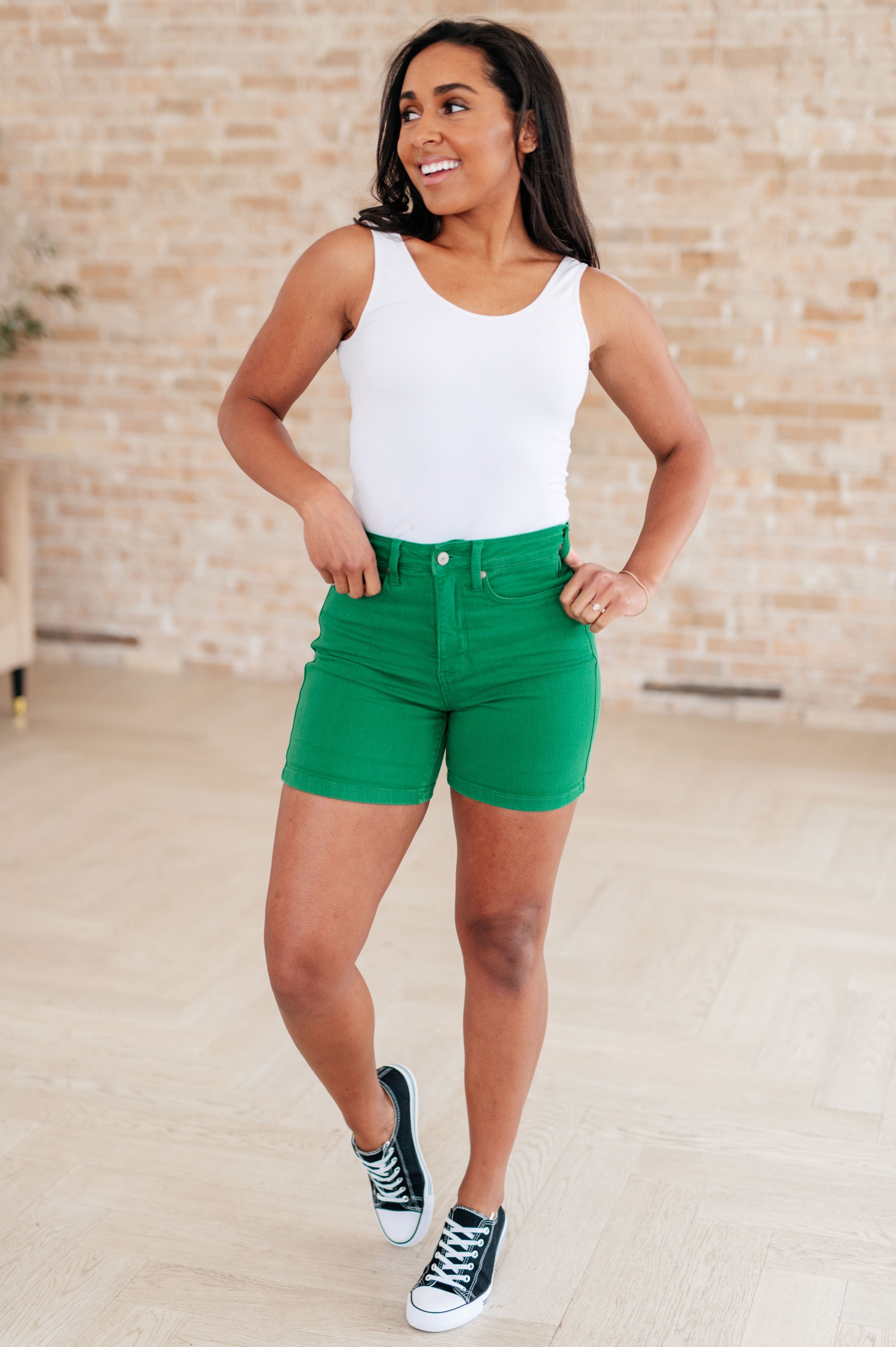 Jenna High Rise Control Top Cuffed Shorts in Green-Womens-Stay Foxy Boutique, Florissant, Missouri