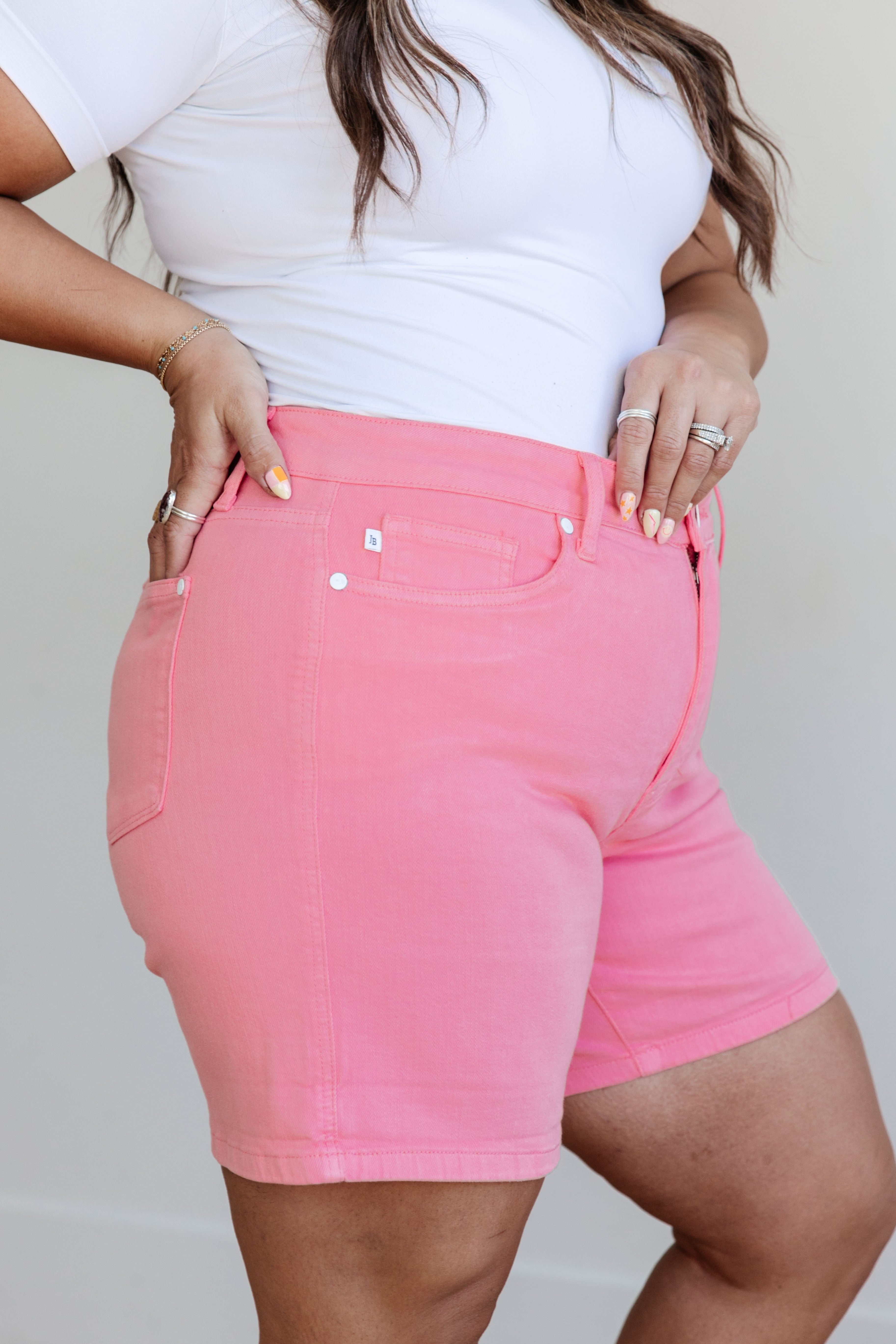 Jenna High Rise Control Top Cuffed Shorts in Pink-Womens-Stay Foxy Boutique, Florissant, Missouri
