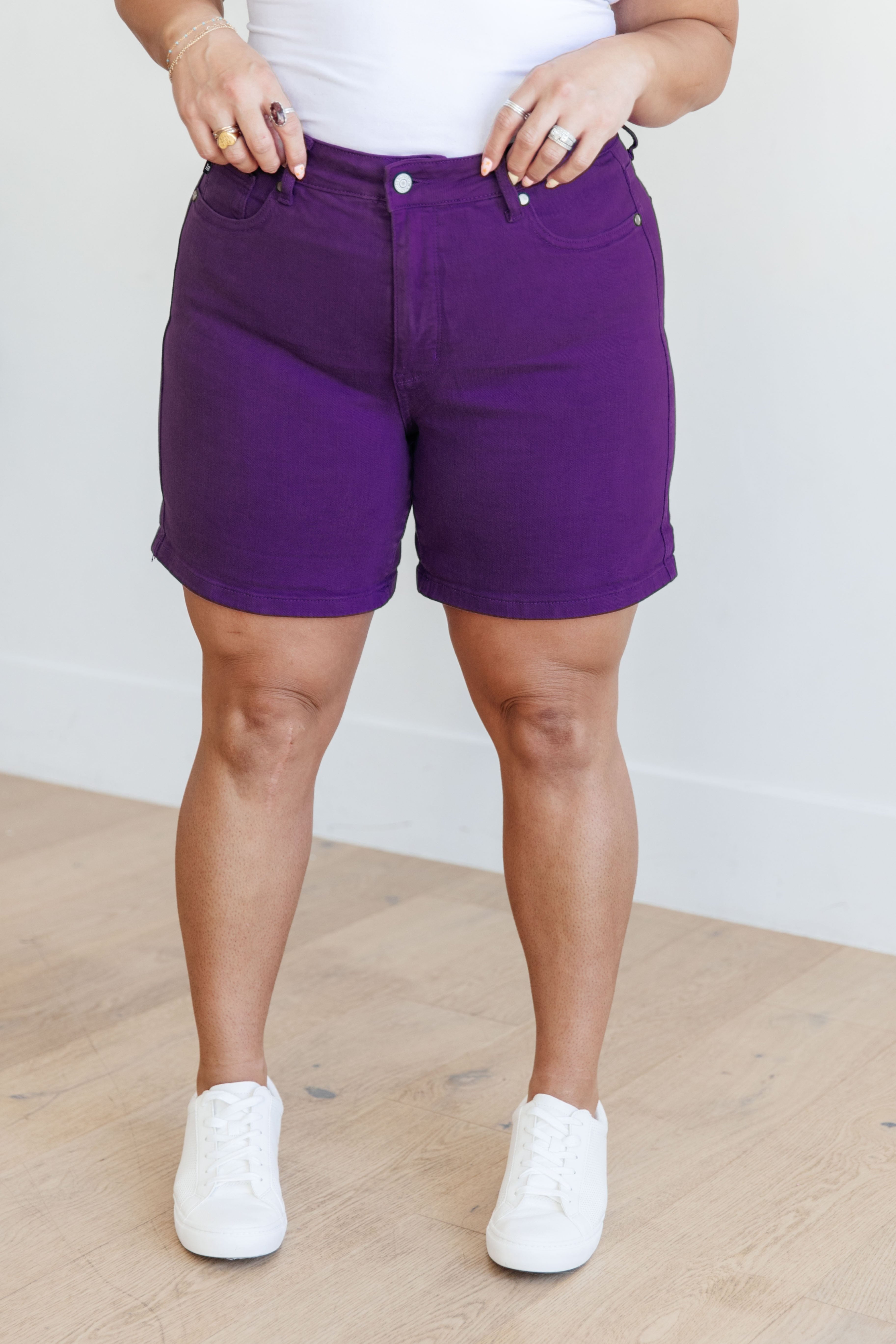 Jenna High Rise Control Top Cuffed Shorts in Purple-Womens-Stay Foxy Boutique, Florissant, Missouri