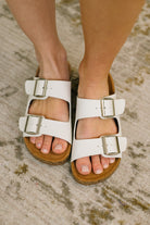 Jete Double Buckle Slides in White-Womens-Stay Foxy Boutique, Florissant, Missouri