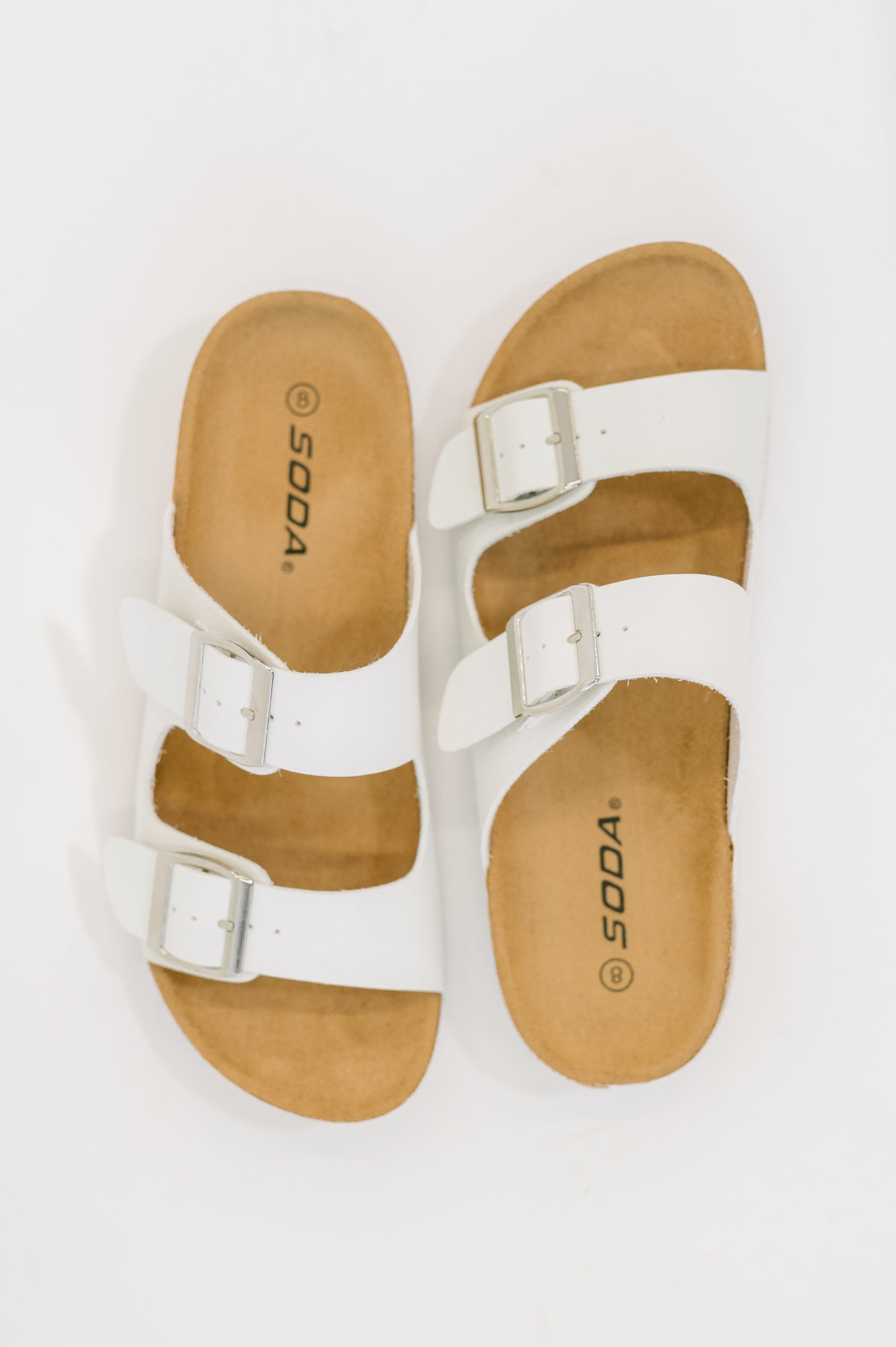 Jete Double Buckle Slides in White-Womens-Stay Foxy Boutique, Florissant, Missouri