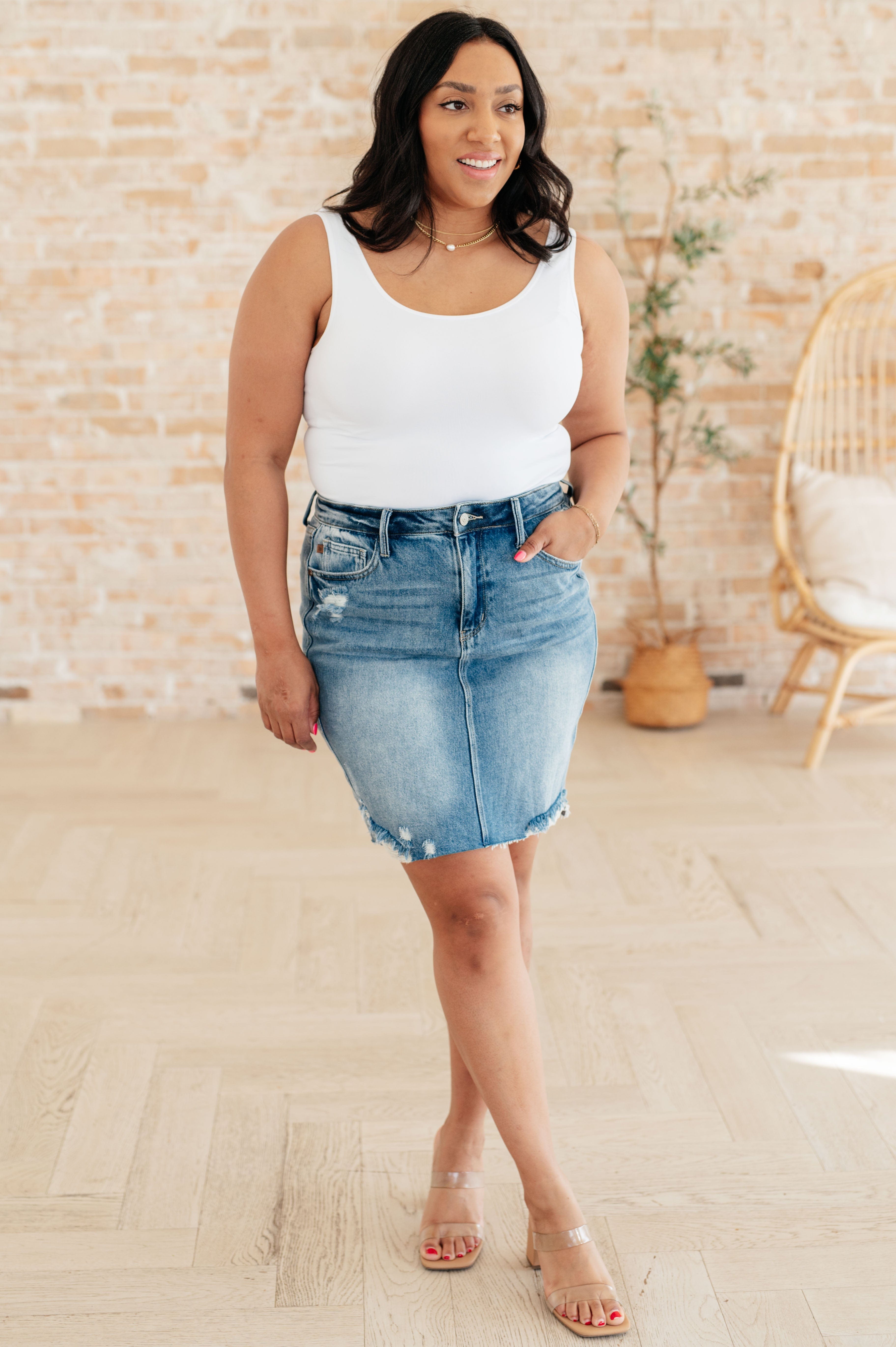 Carol High Rise Rigid Magic Denim Skirt-Womens-Stay Foxy Boutique, Florissant, Missouri