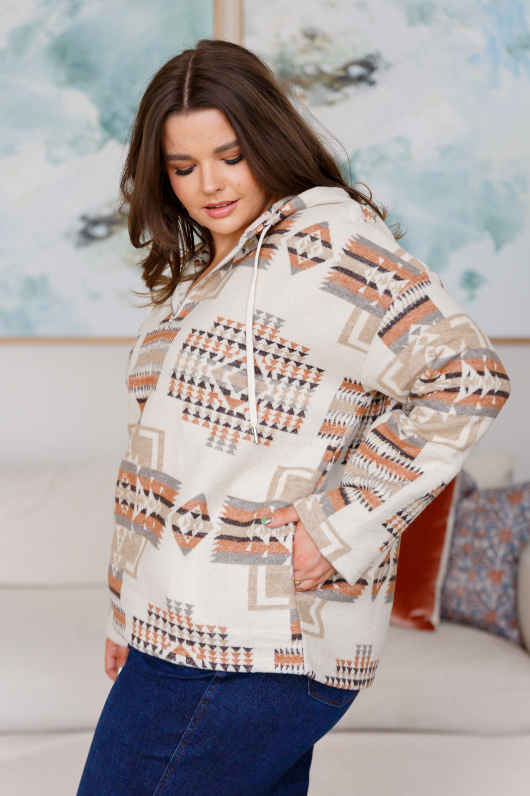 Just Going For It Aztec Hoodie-Tops-Stay Foxy Boutique, Florissant, Missouri