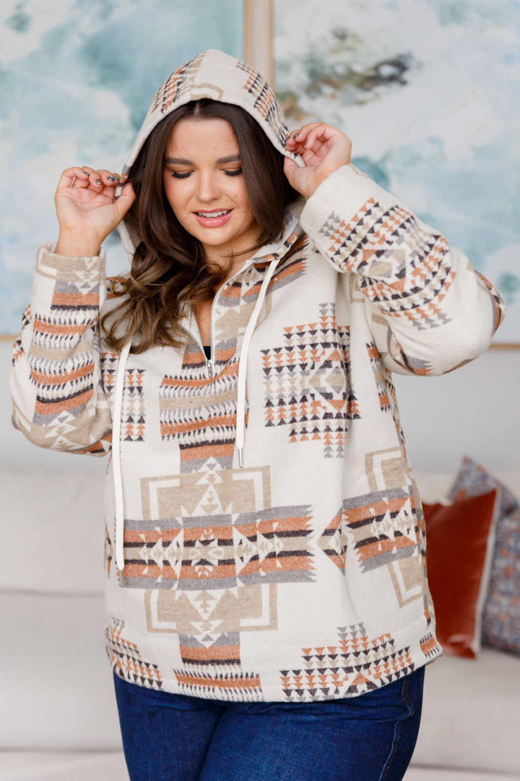 Just Going For It Aztec Hoodie-Tops-Stay Foxy Boutique, Florissant, Missouri