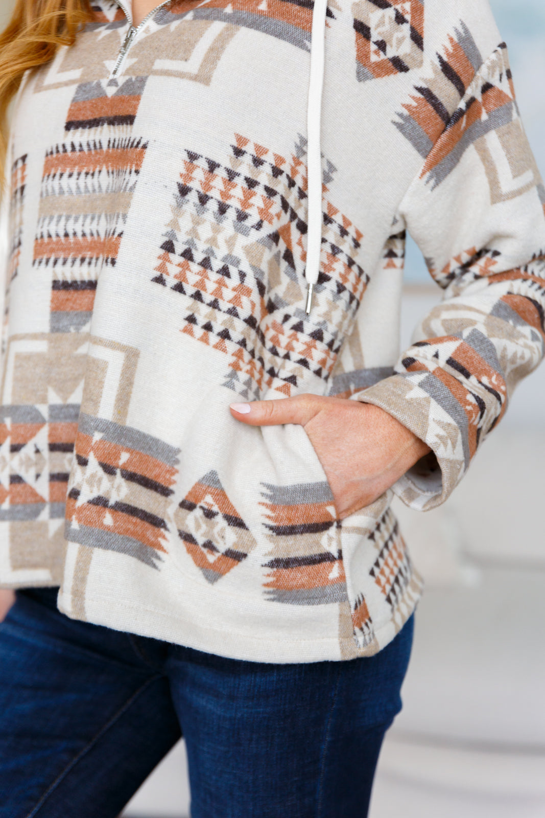 Just Going For It Aztec Hoodie-Tops-Stay Foxy Boutique, Florissant, Missouri