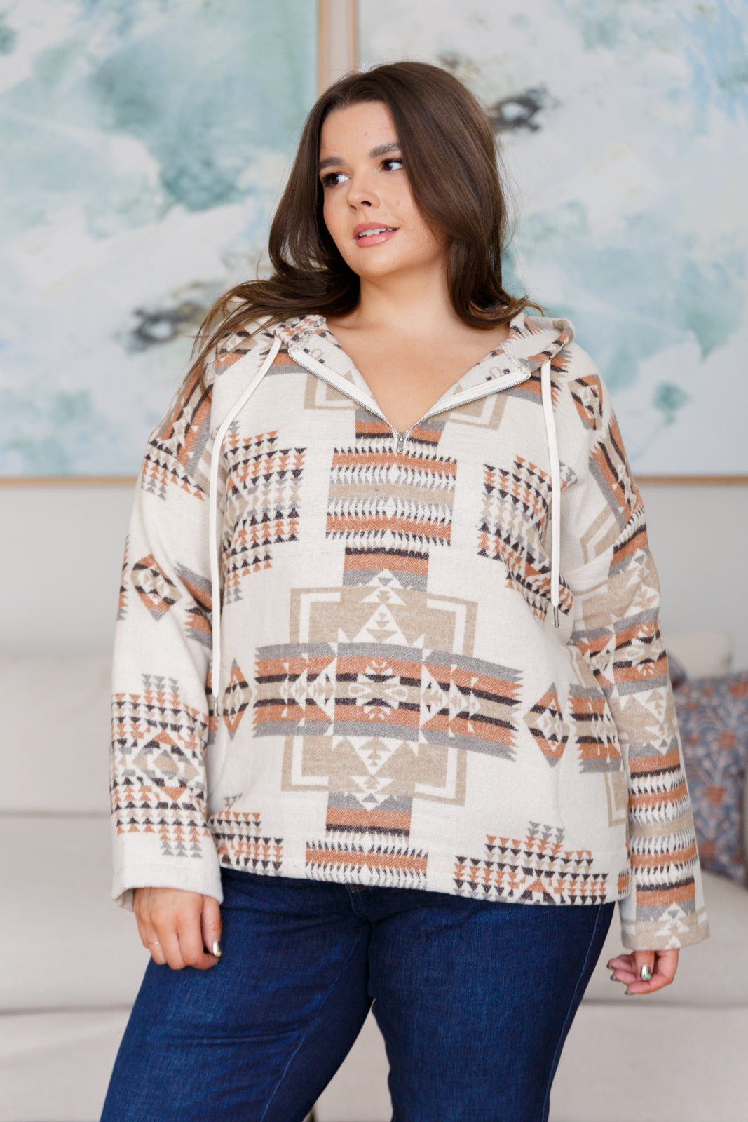 Just Going For It Aztec Hoodie-Tops-Stay Foxy Boutique, Florissant, Missouri