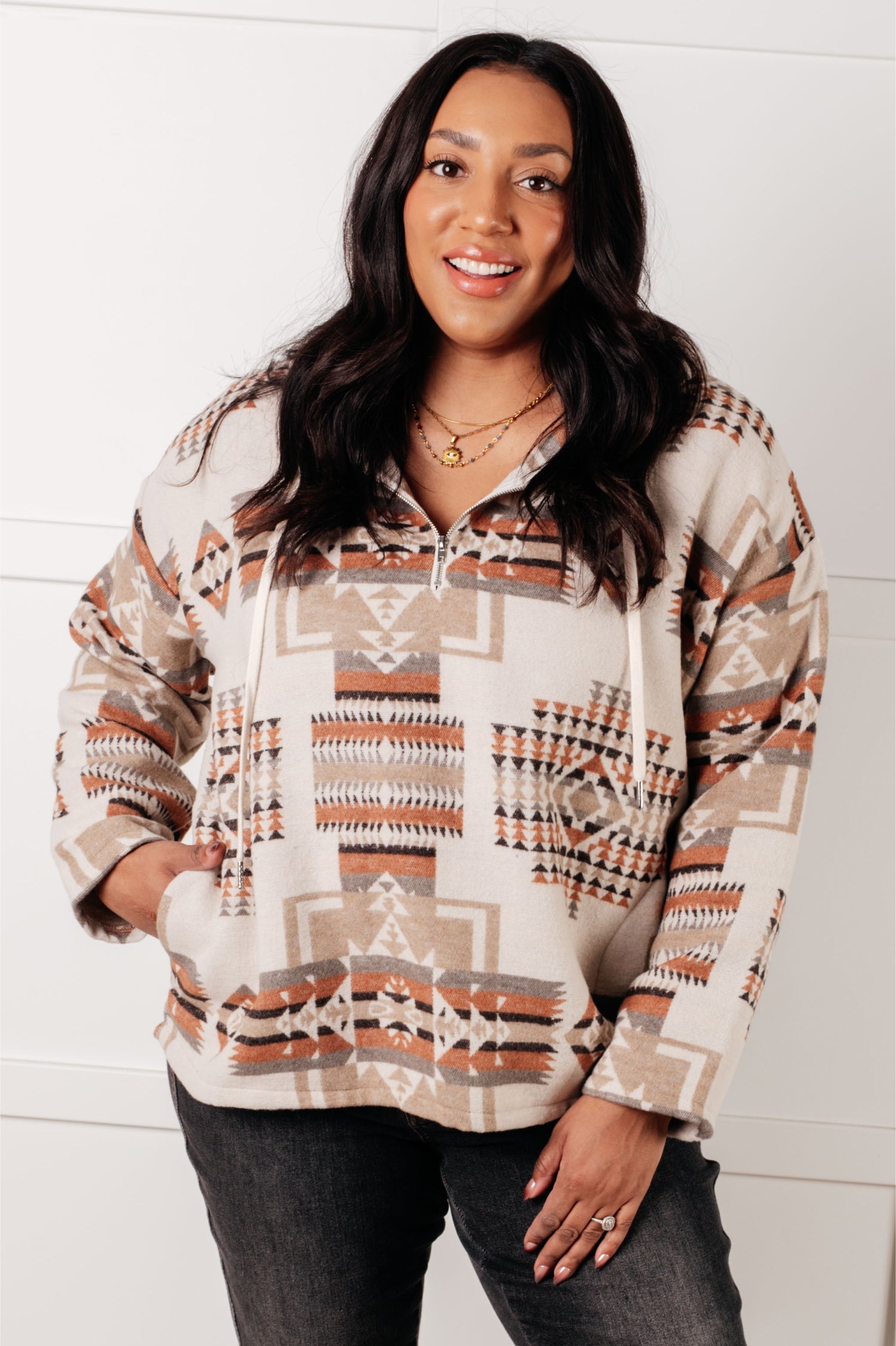 Just Going For It Aztec Hoodie-Tops-Stay Foxy Boutique, Florissant, Missouri