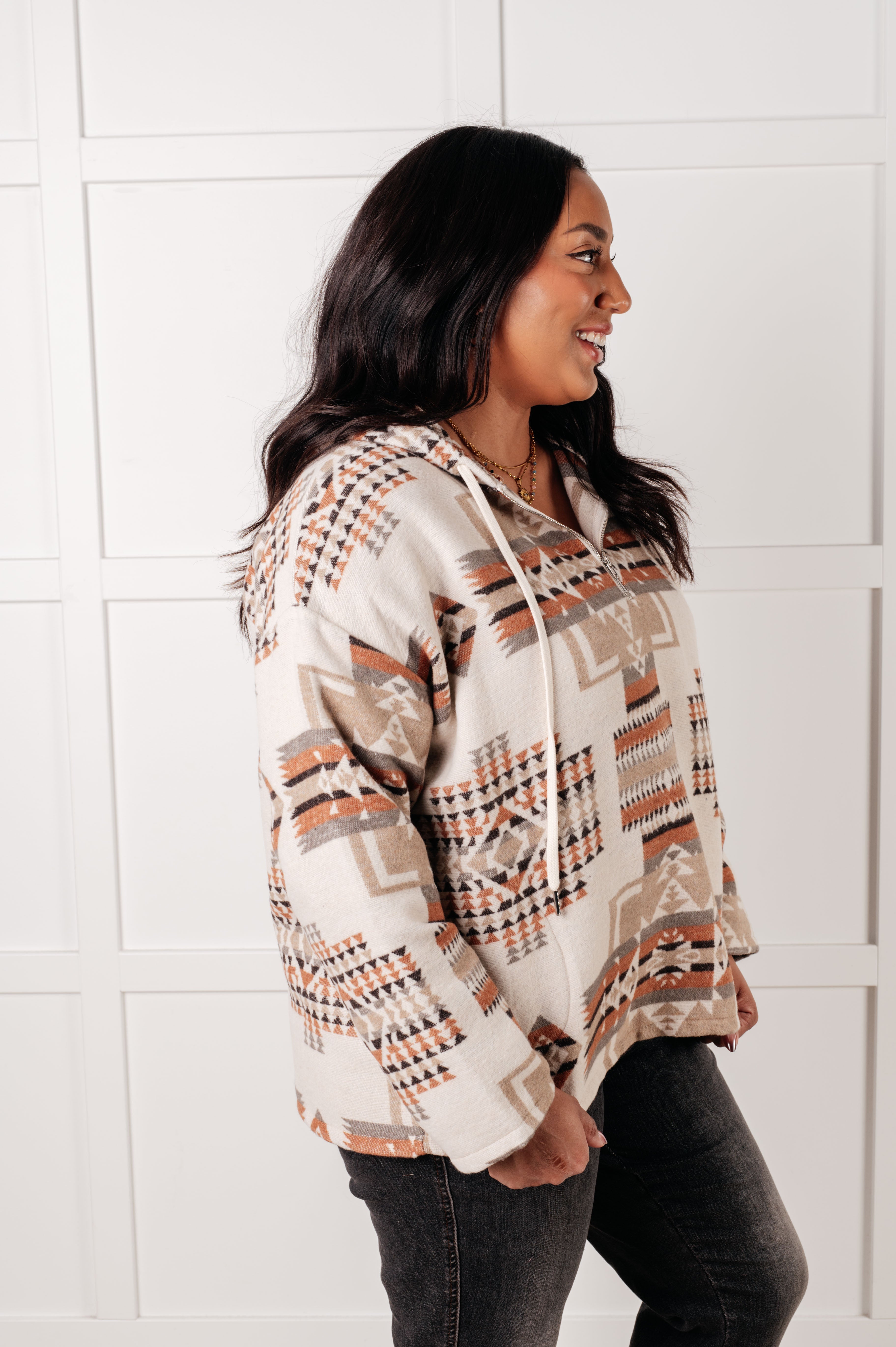 Just Going For It Aztec Hoodie-Tops-Stay Foxy Boutique, Florissant, Missouri