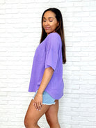 Just a Casual Girly V-Neck Basic Tee in Tropical Violet-Womens-Stay Foxy Boutique, Florissant, Missouri