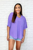 Just a Casual Girly V-Neck Basic Tee in Tropical Violet-Womens-Stay Foxy Boutique, Florissant, Missouri