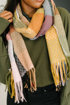 Keep Me Cozy Checkered Fringe Scarf in Pine and Petals-Accessories-Stay Foxy Boutique, Florissant, Missouri