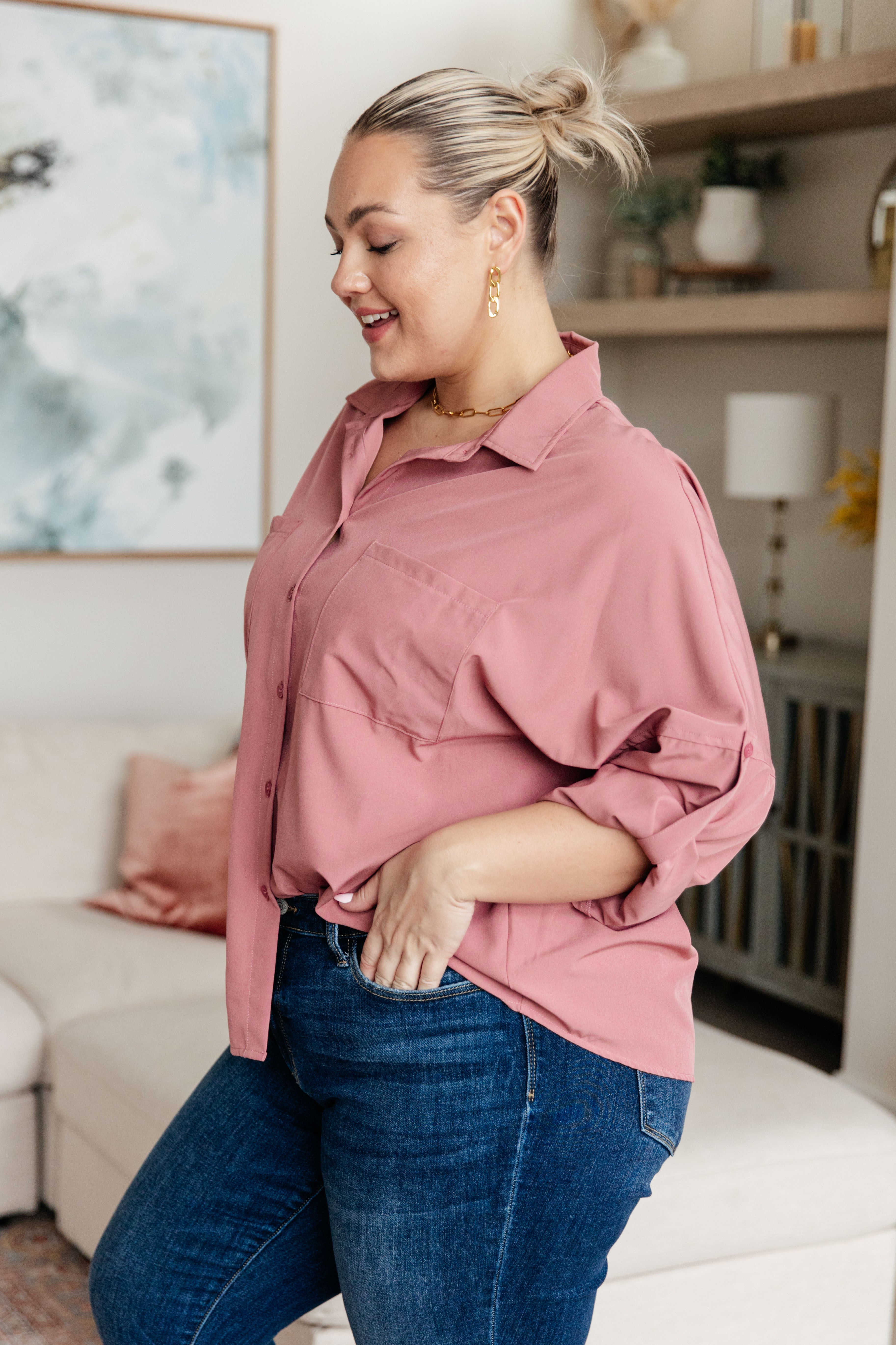 Keep it Profesh Button Up Top-Tops-Stay Foxy Boutique, Florissant, Missouri