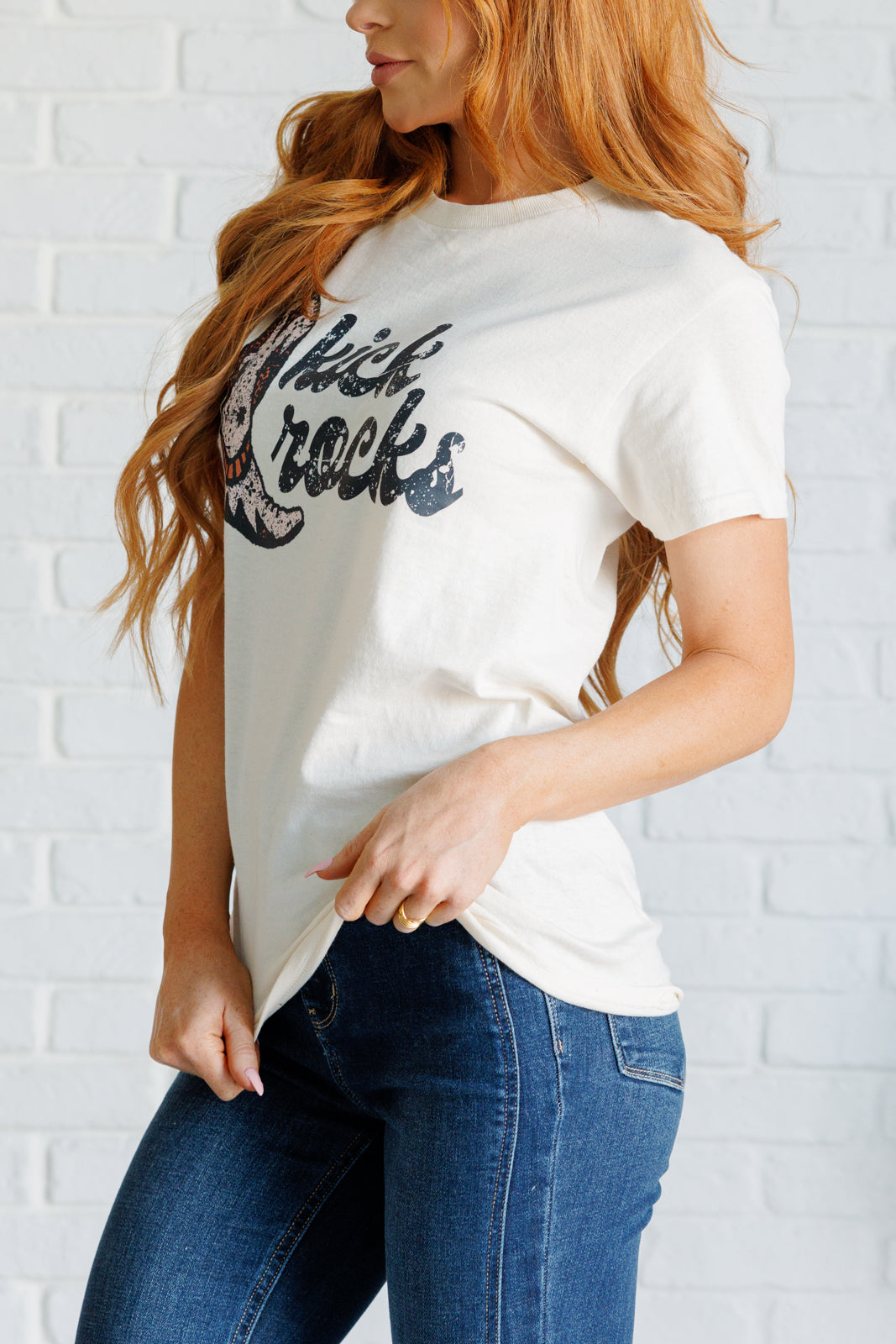 Kick Rocks Cowboy Boot Graphic Tee-Tops-Stay Foxy Boutique, Florissant, Missouri