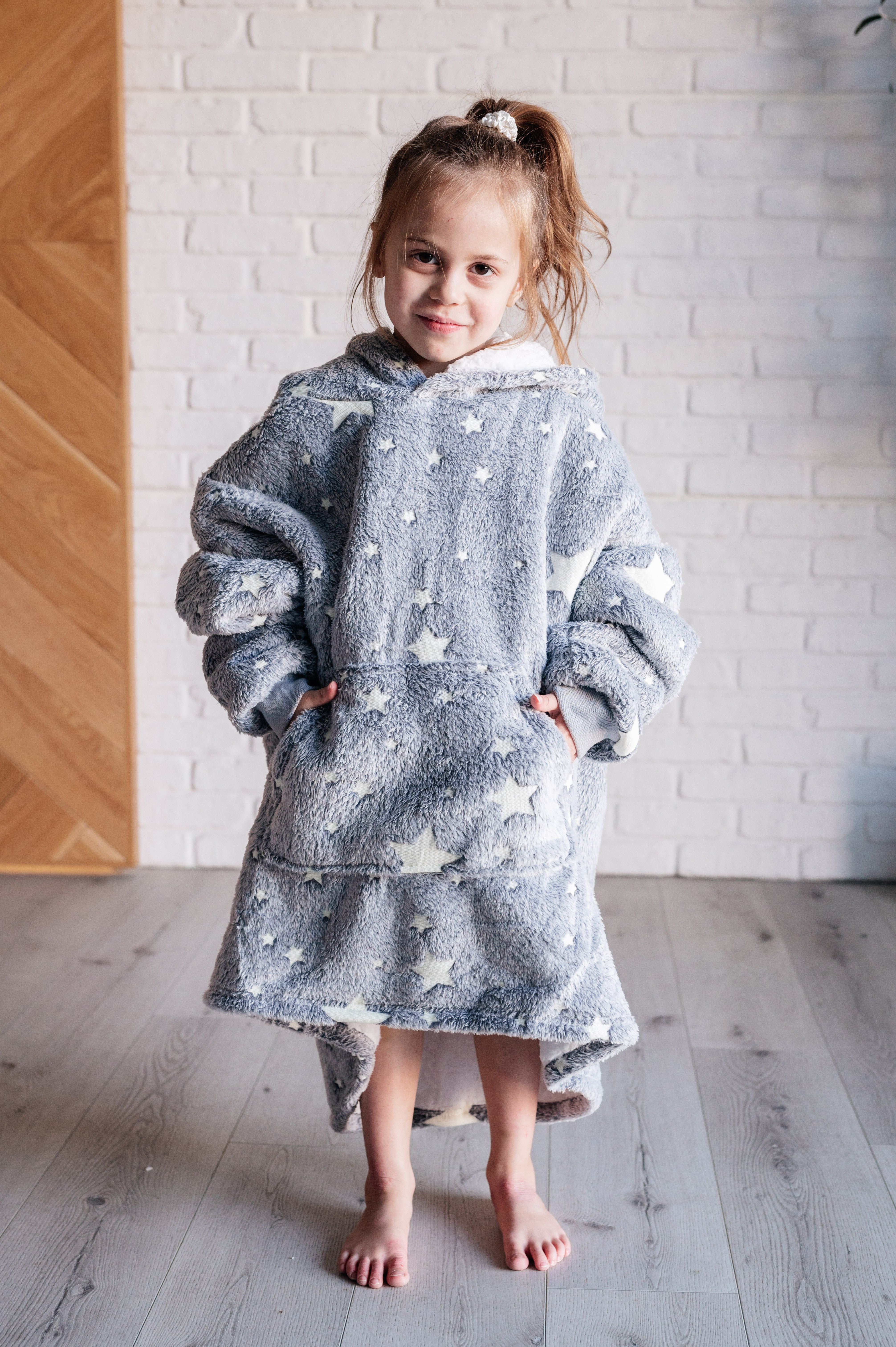 Kids Oversized Hoodie Blanket in Grey Stars-Layers-Stay Foxy Boutique, Florissant, Missouri