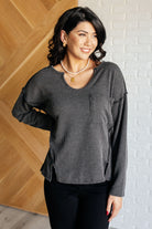 Kinda Sorta Ribbed Top in Charcoal-Tops-Stay Foxy Boutique, Florissant, Missouri