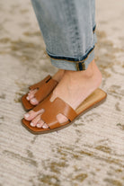 Knit Square Toe Slide on Sandal in Cognac-Womens-Stay Foxy Boutique, Florissant, Missouri