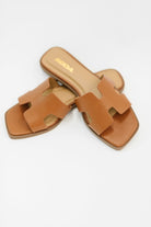 Knit Square Toe Slide on Sandal in Cognac-Womens-Stay Foxy Boutique, Florissant, Missouri
