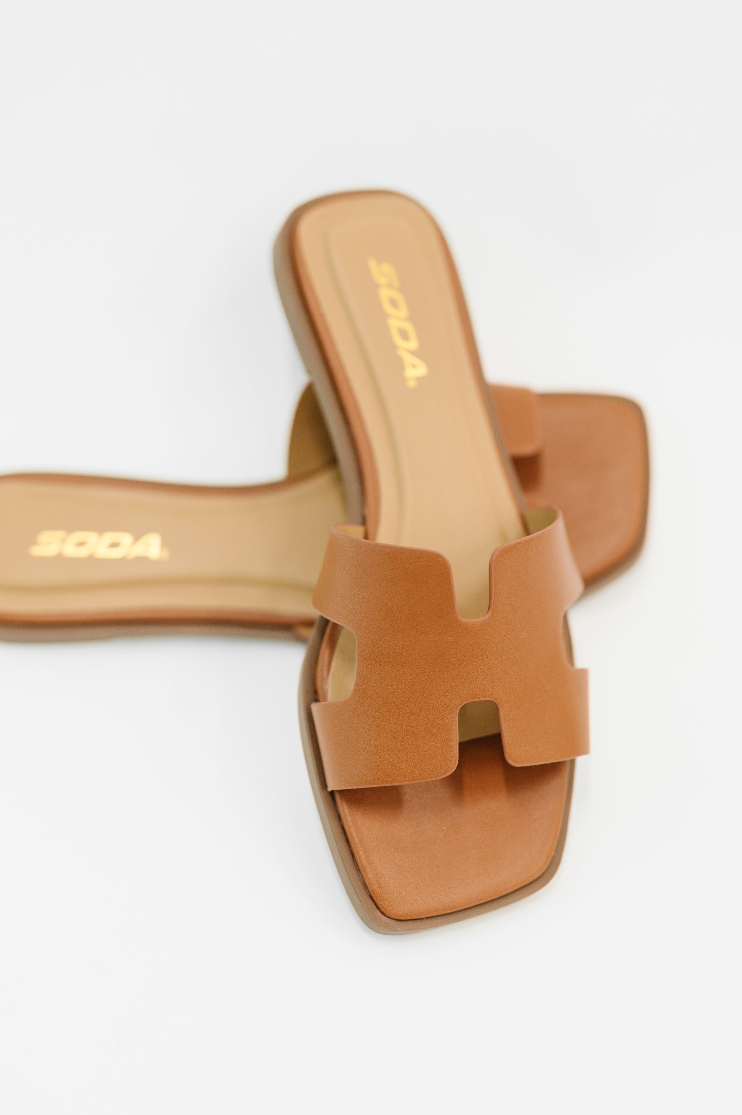 Knit Square Toe Slide on Sandal in Cognac-Womens-Stay Foxy Boutique, Florissant, Missouri