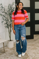 Known for a While Knit Blouse in Pink and Red-Womens-Stay Foxy Boutique, Florissant, Missouri