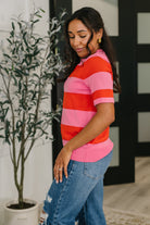 Known for a While Knit Blouse in Pink and Red-Womens-Stay Foxy Boutique, Florissant, Missouri