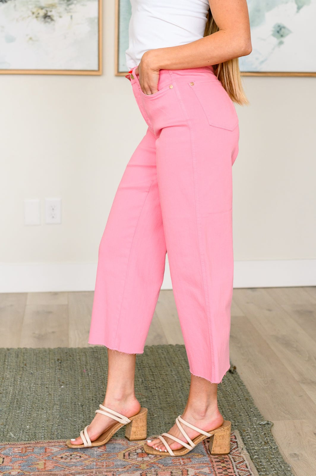 Lisa High Rise Control Top Wide Leg Crop Jeans in Pink-Denim-Stay Foxy Boutique, Florissant, Missouri