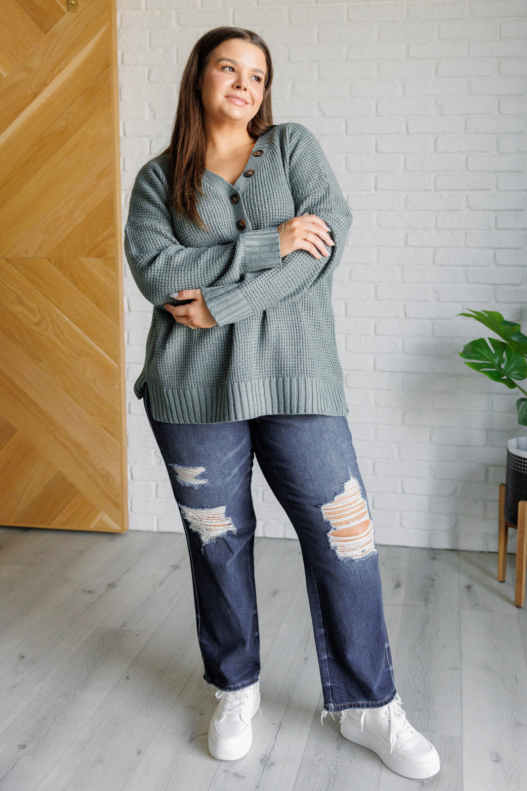 Lakeside View Drop Shoulder Sweater in Sage-Tops-Stay Foxy Boutique, Florissant, Missouri