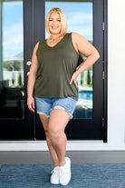 Land of the Free Tank in Olive-Tops-Stay Foxy Boutique, Florissant, Missouri