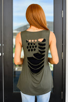 Land of the Free Tank in Olive-Tops-Stay Foxy Boutique, Florissant, Missouri