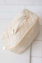 Large Capacity Quilted Makeup Bag in Cream-Accessories-Stay Foxy Boutique, Florissant, Missouri