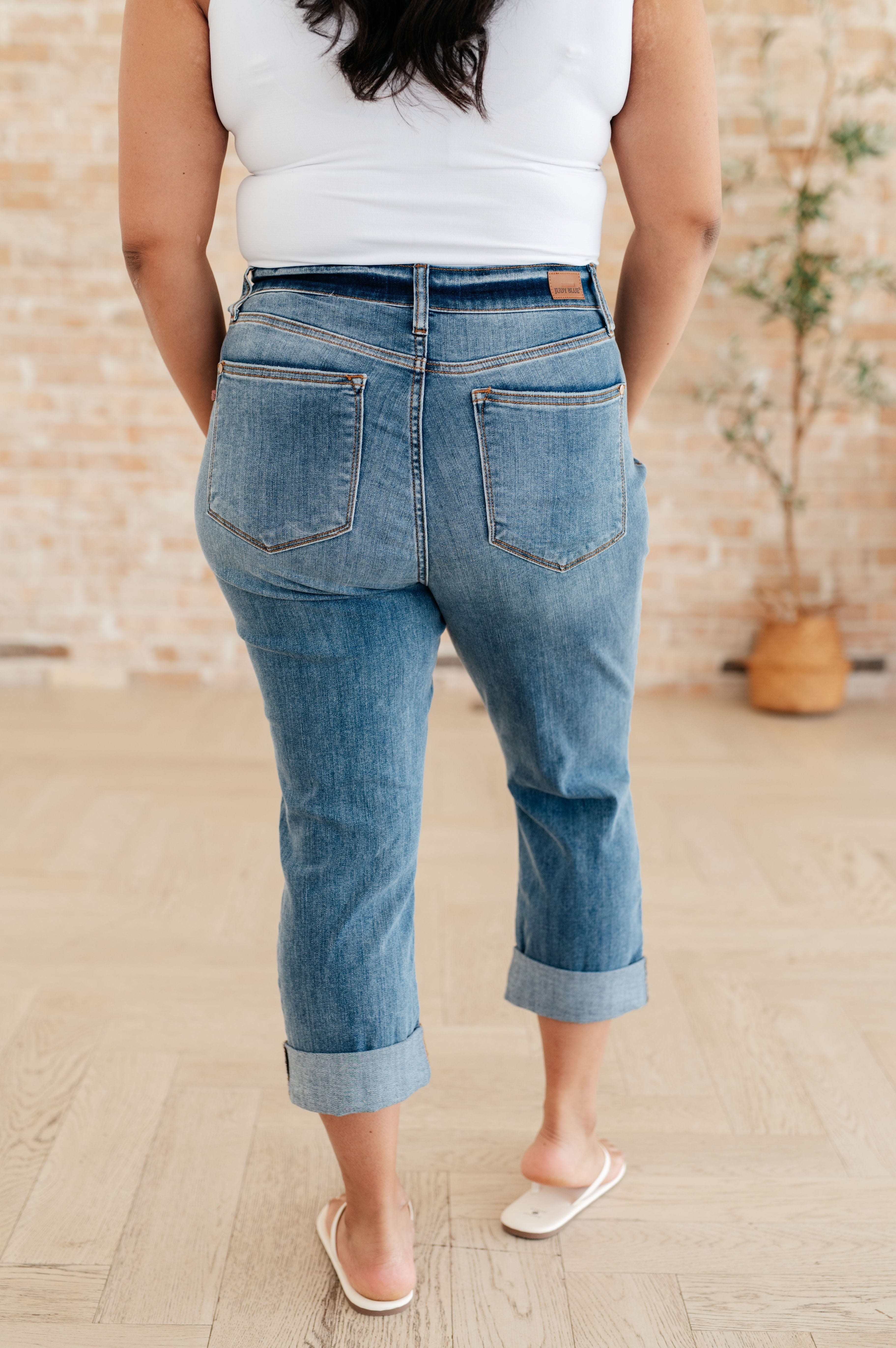 Laura Mid Rise Cuffed Skinny Capri Jeans-Womens-Stay Foxy Boutique, Florissant, Missouri